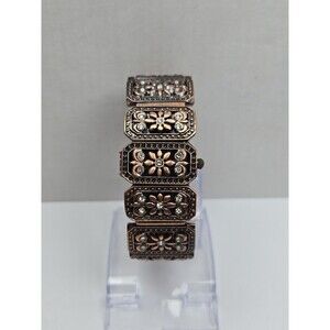 Mondu Hidden Dial Rhinestone Flower Cuff Bracelet Watch Womens New Battery Y2K